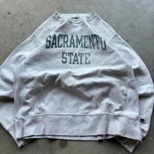 Y2K Sacramento State Distressed Green Reverse Weave Crewneck Vintage